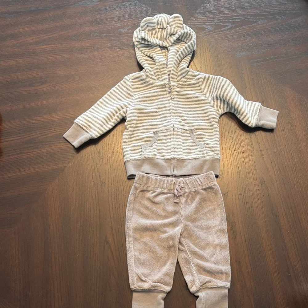Carter's Striped Hooded Baby Set - Cream and Gray